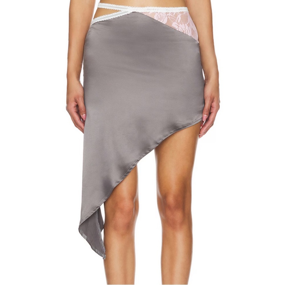 Zemeta Split Our Way Satin Skirt in Charcoal